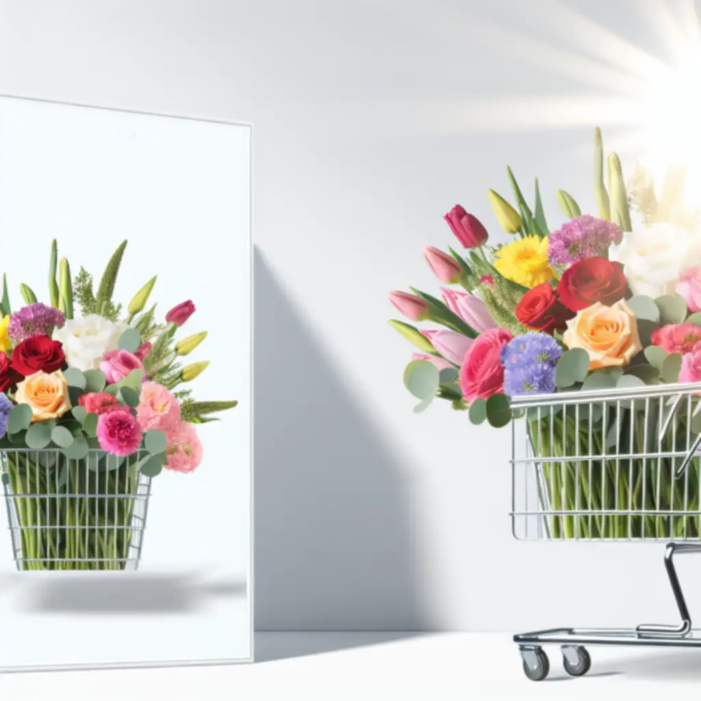 Virágos kosár tételek illusztrációja a pénztár oldalhoz.