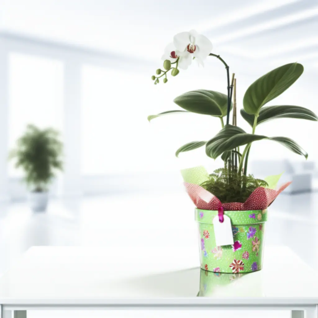 Ajándéknak csomagolt szobanövény dekoratív kaspóban