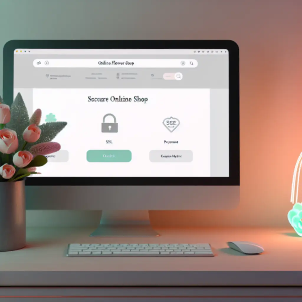 Biztonságos virágos online fizetés illusztrációja.