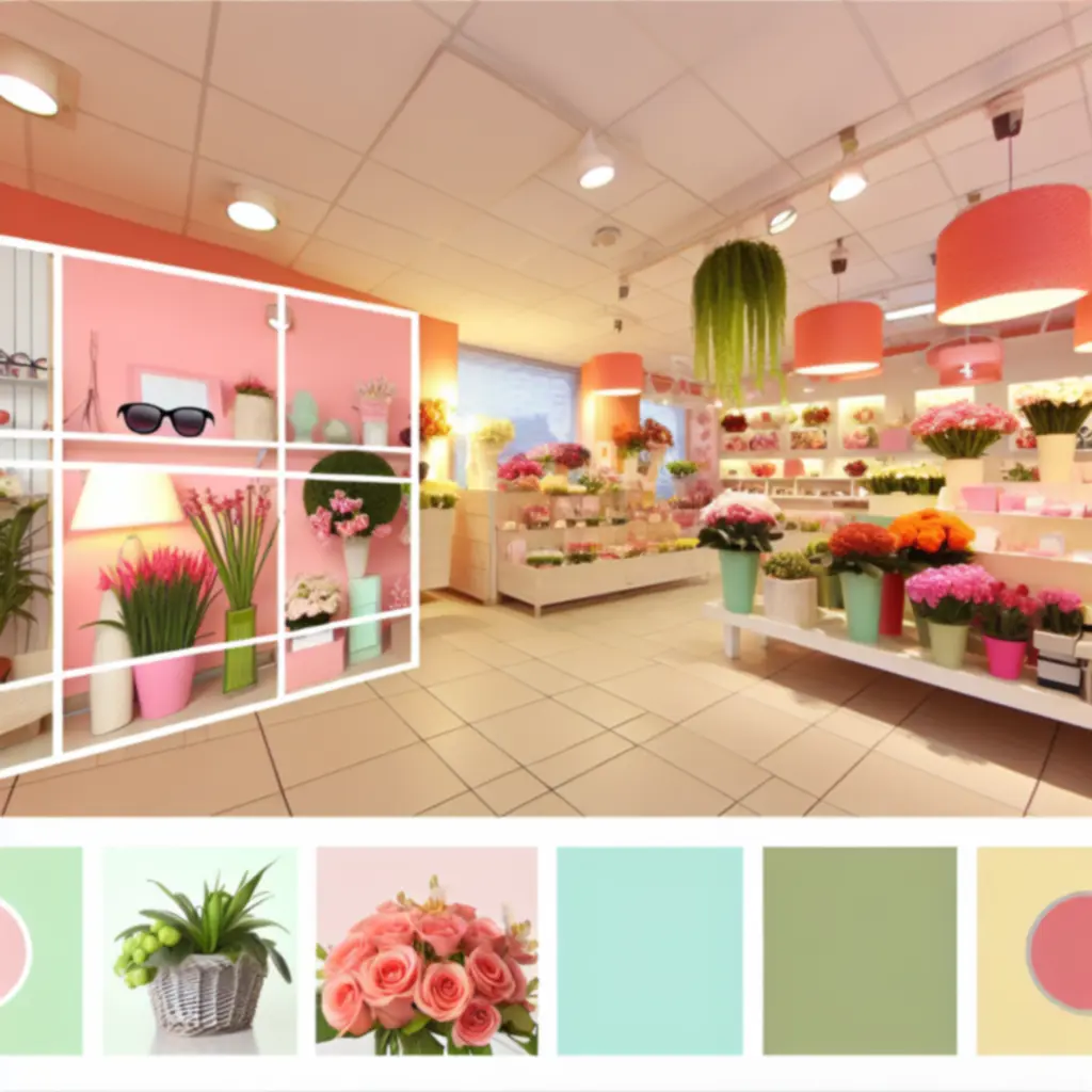 Színes virágcsokrok és szobanövények dekoratív elrendezésben a BlooMaarket webshop kínálatából.