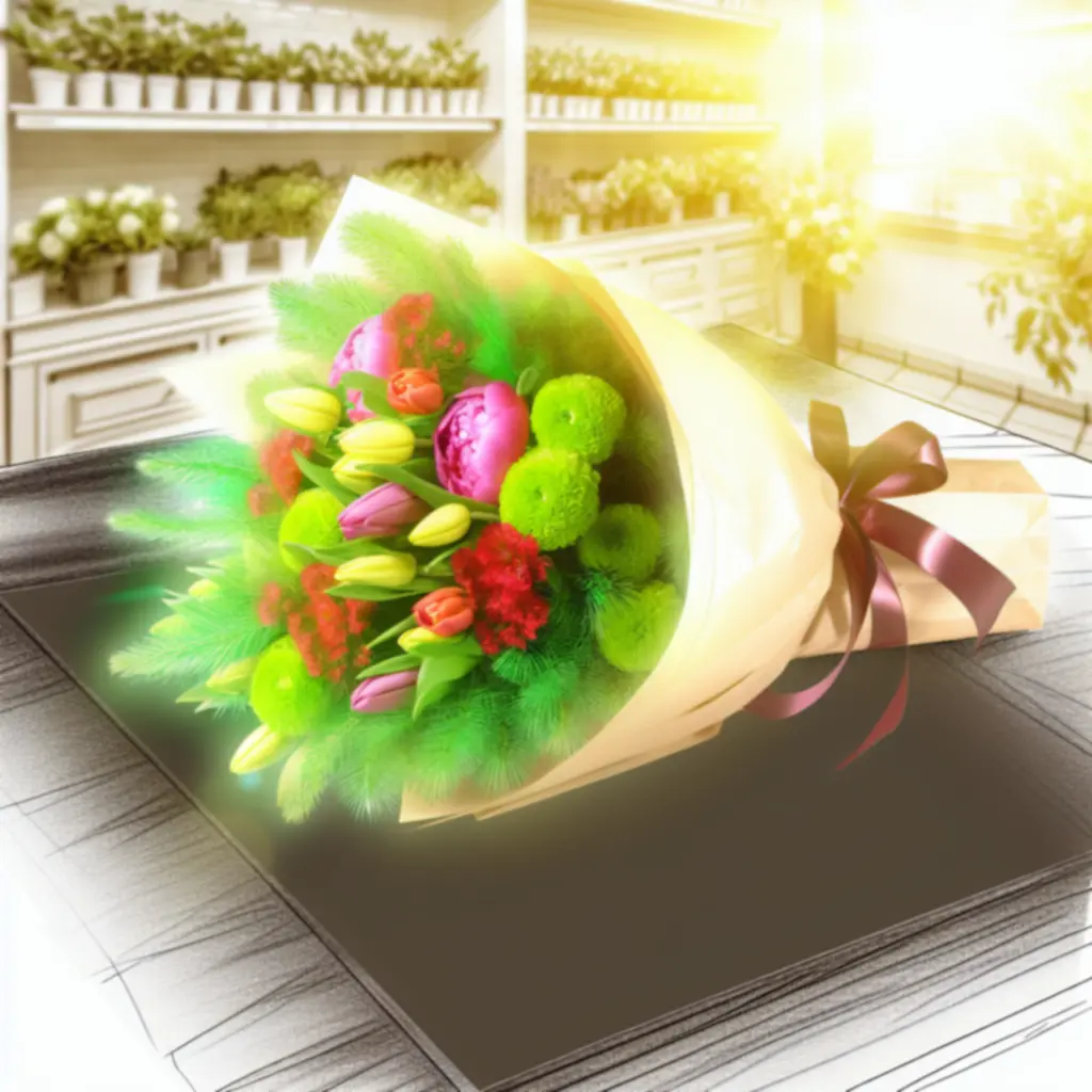 Színes ajándékcsokor BlooMaarket díszcsomagolásban